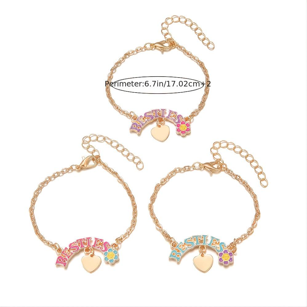 3pcs Girls BFF Love Flower Chain Bracelet