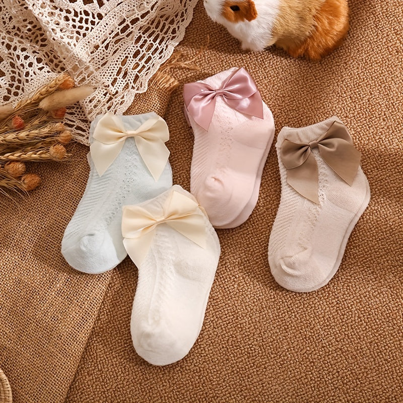 4Pairs Baby Girls Kids Mesh Breathable Soft Socks Bowknot Sweet Children's Socks