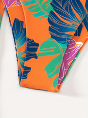 Plant Graphic Bikini Set with Cover Up Pant Swimsuit
