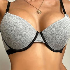 Contrast Trim Push Up Bra Comfy Underwire Lingerie