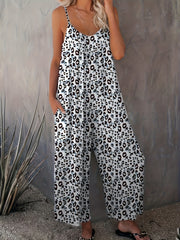 Leopard Print Wide Leg Jumpsuit Sleeveless Casual Jumpsuit