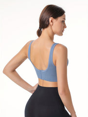Adjustable Ribbed Sport Bra Comfy & Breathable Women's Underwear
