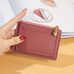 Slim Card Holder Keychain Faux Leather Wallet Card Slots Coin Purse