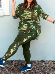 Women's Plus Camo Long Sleeve Tunic Top & Leggings Set