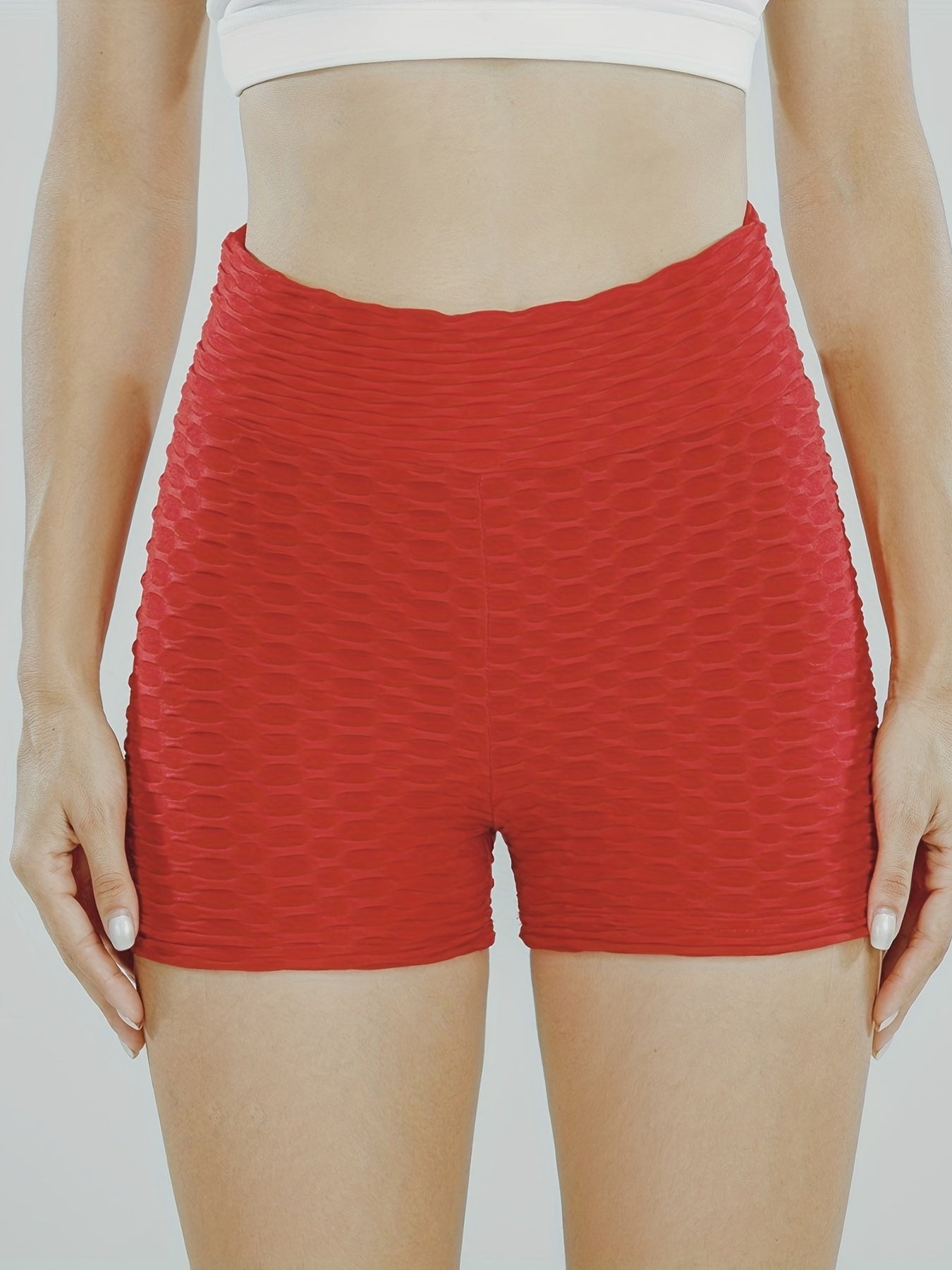 High Waist Seersucker Yoga Shorts with Butt Lift Tech