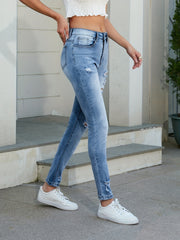 Distressed Skinny Jeans Slash Pocket Denim Pants Women's Street Style