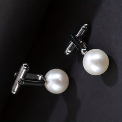 Round Pearl French Cufflinks Gun Base 2 Cufflinks Set