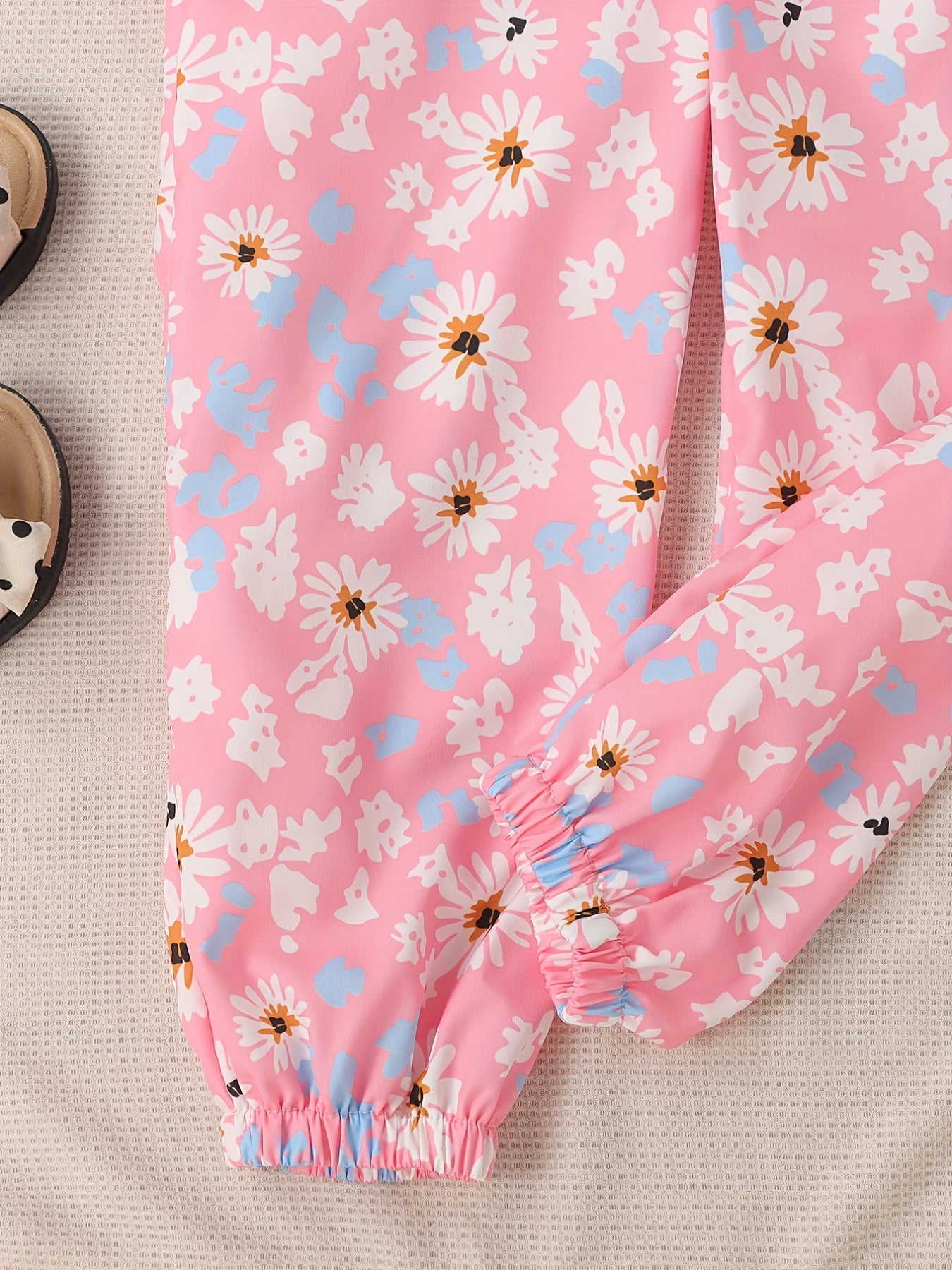 Girls Floral Heart Pattern Belted Jumpsuit Kids Casual Summer Outfit