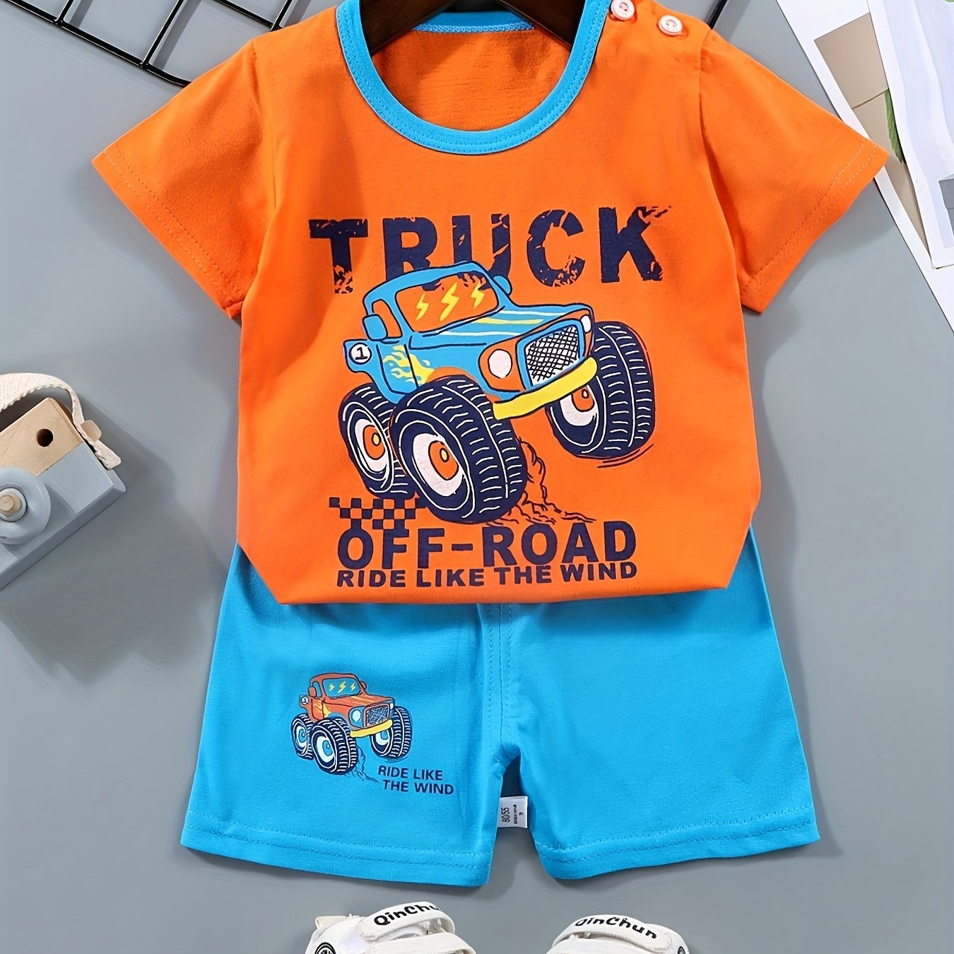 Boys Cartoon Off Road Truck Ride T-shirt & Shorts Set for Summer