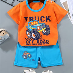 Boys Cartoon Off Road Truck Ride T-shirt & Shorts Set for Summer