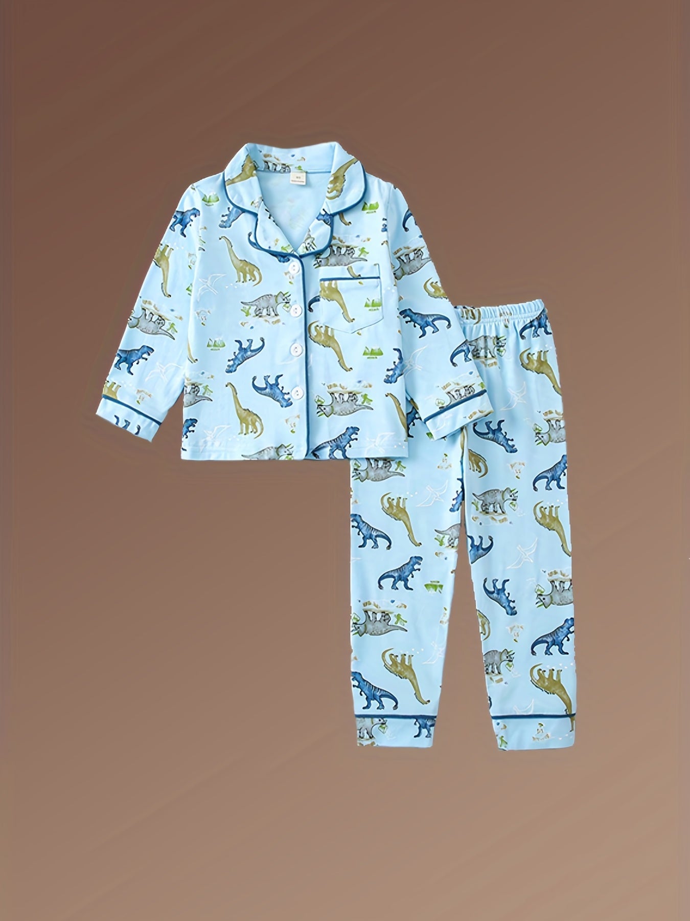 Boys Bear Print Pajama Set Long Sleeve Button Front Homewear PJ Set