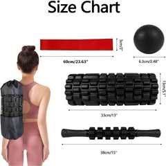 5pcs Yoga Set: Roller, Massage Balls, Resistance Bands, Storage Bag
