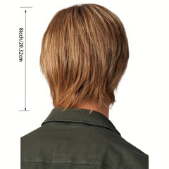 Men's Short Straight Golden Brown Wig with Fringe