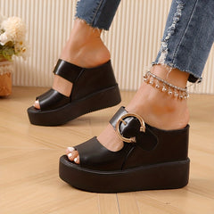 Women's Wedge Sandals Open Toe Slip On Slides Thick Sole Slippers