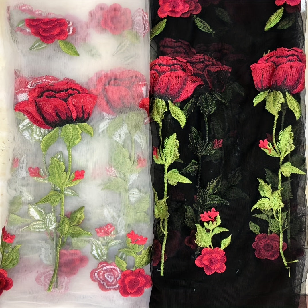 Rose Flower Embroidery Lace Fabric for Women's Dress