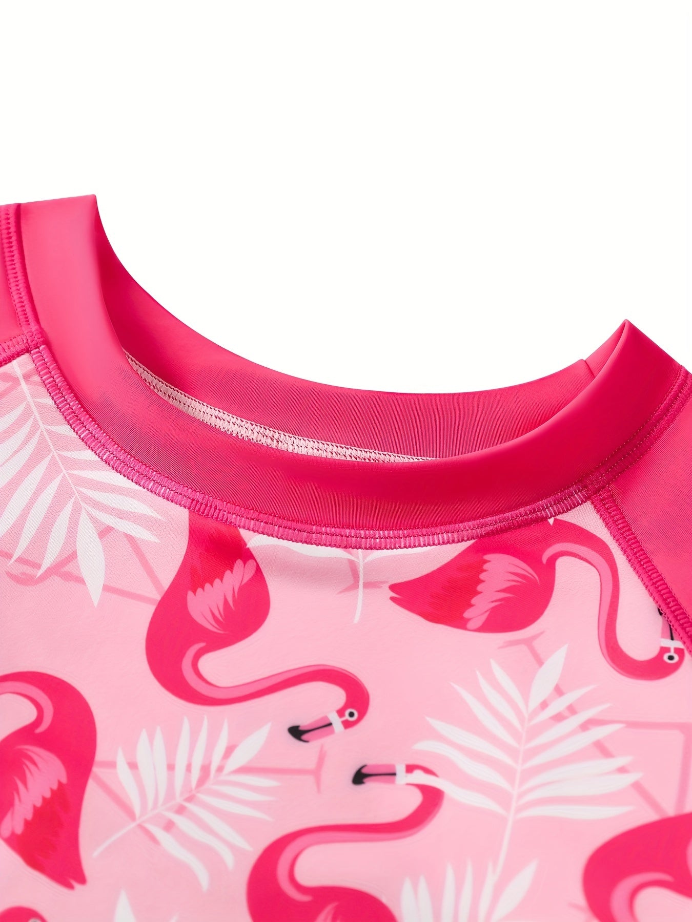 Flamingo Print Girls Swimsuit Long Sleeve Sun Protection