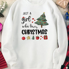 Women's Plus Christmas Tree Crew Neck Waffle Top