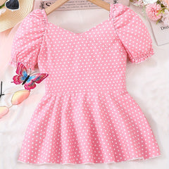 Girls Polka Dot Puffed Blouse Top