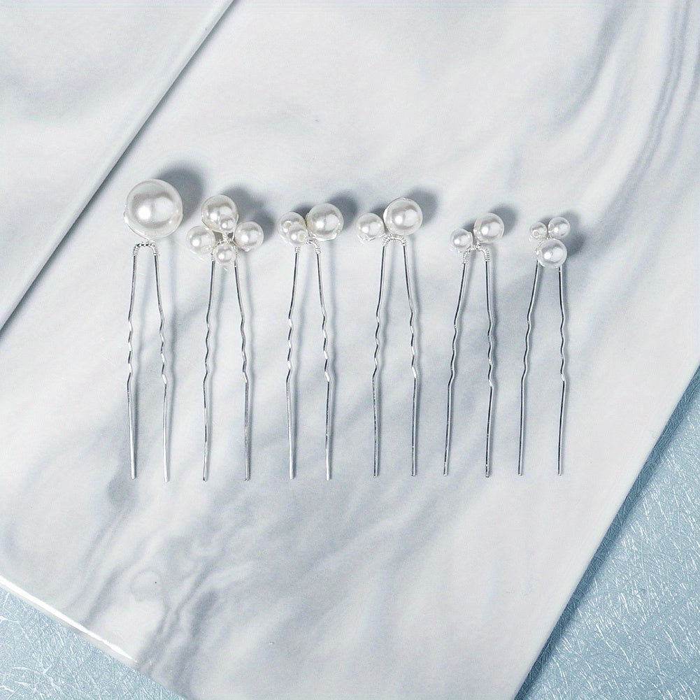 6pcs Faux Pearl Hair Pin Minimalist Bridal Wedding Styling Accessory