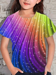 Kids Rainbow Pattern Short Sleeve T-shirt for Summer Sports