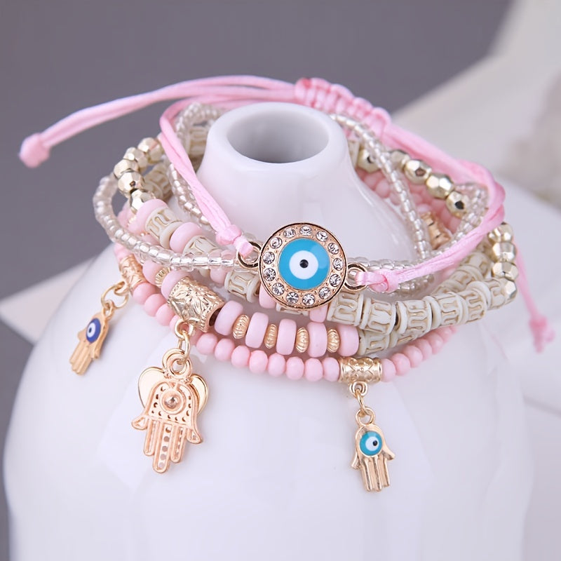 Colorful Bracelet Hand & Eye Pendant Rice Beads Bracelet For Women