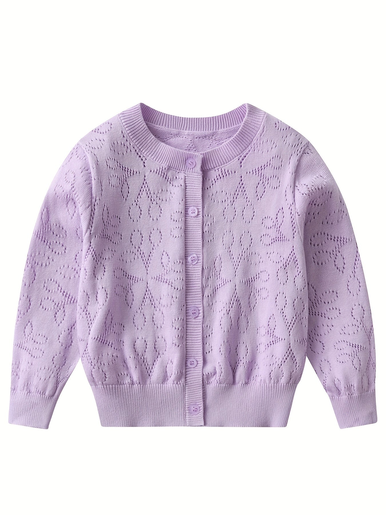 Girls' Flower Jacquard Knit Cardigan Top