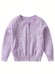 Girls' Flower Jacquard Knit Cardigan Top