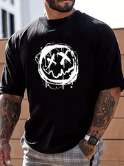 Cross Eyes Face Print Men's Graphic Crew Neck Niche T shirt