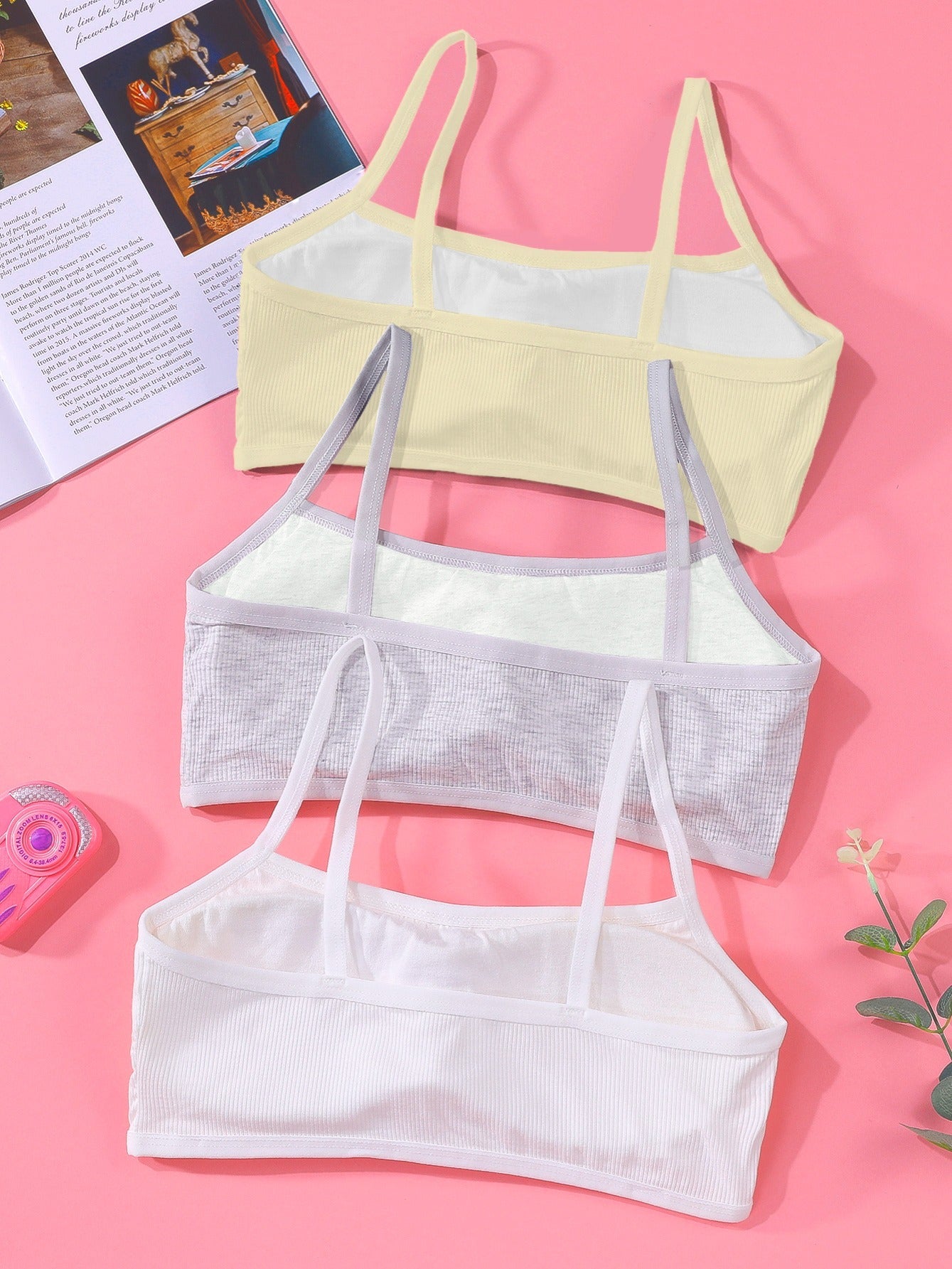 3pcs Girls Solid Soft Underwear Bra Set