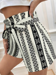 Geo Print Belted Shorts for Women