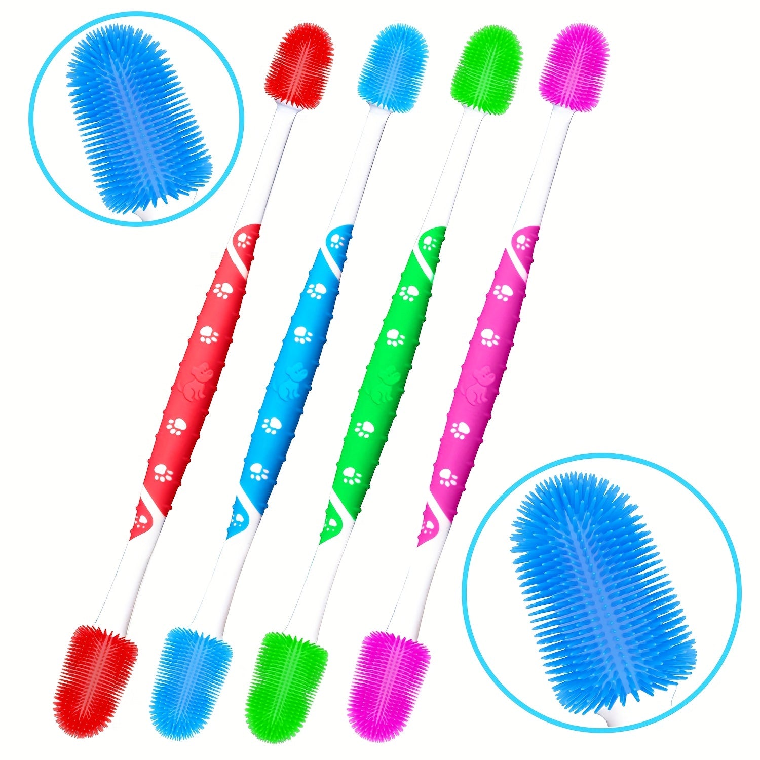 Double Headed Pet Toothbrush For Dogs Cats 360 Degree Silicone Bristle Brush