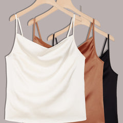 Cowl Neck Spaghetti Strap Top 3 Pairs Casual Sleeveless Cami