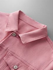 Men's Pink Cotton Casual Button Down Jacket