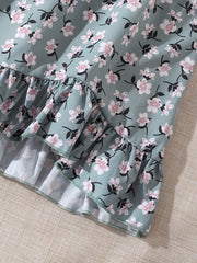 Girl's Summer 2 Piece Crop Top Short Set Floral Pleated Mini Skirt