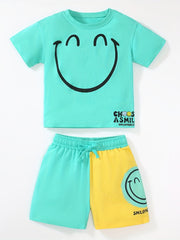 2pcs Boys Summer Outfits Sets Short Sleeve Happy Graphic Print T Shirt Tops