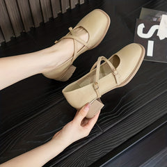 Women's Chunky Heels Cross Buckle Pumps Dress Heels