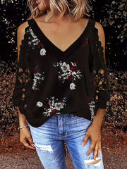 Women's Plus Floral Lace V Neck Sleeve Blouse