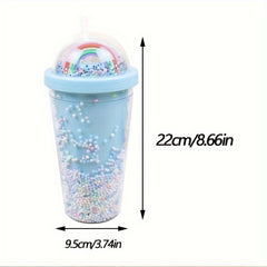 500ml Rainbow Bubble Double Layer Water Cup Large Capacity