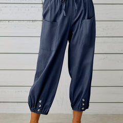 Minimalist Elastic Waist Cropped Pants Casual Solid Drawstring Pants Women
