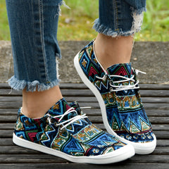 Ethnic Style Canvas Lace up Loafers Casual Boat Shoes