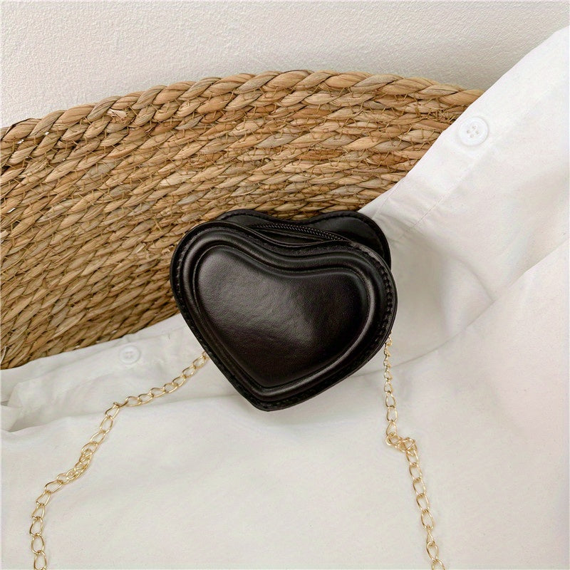 Girls Heart Shape Shoulder Bag Crossbody Bag Chain Solid Messenger Bag Coin Purs