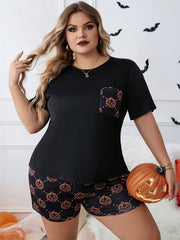 Pumpkin Print Gothic Pajamas Set - 2 Piece Home Wear Set