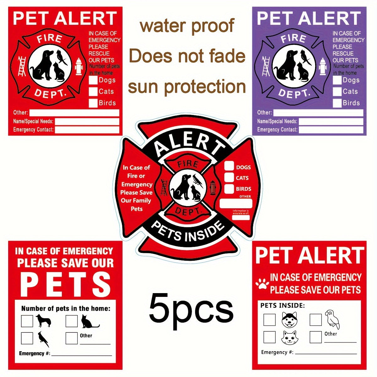 Pet Safety Stickers Pack - Fire Rescue Alarm, Internal Stickers