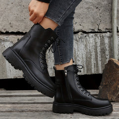 Women's Lace Up Short Boots Side Zipper Solid Casual Shoes