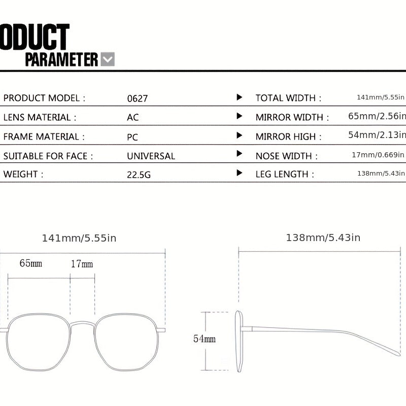 Large Polygon Clear Lens Glasses for Women Men with Case