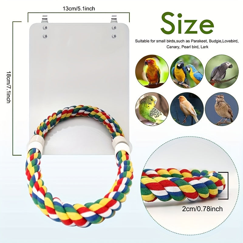 Bird Stand Rope Perch With Mirror Toy For Parrot