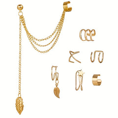 7pcs Iron Leaf Tassel Earring Clip Set