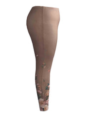 Floral Print Ribbed Leggings Medium Stretch Slim Fit
