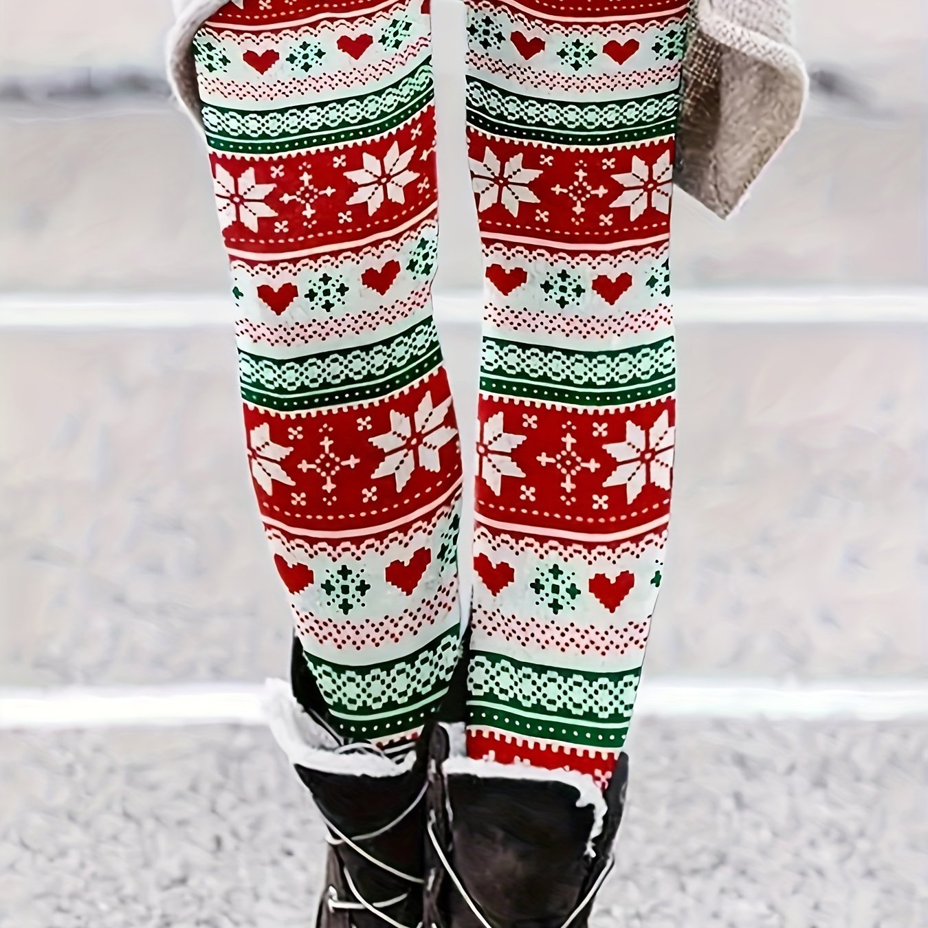 Geometric & Heart Print High Rise Leggings