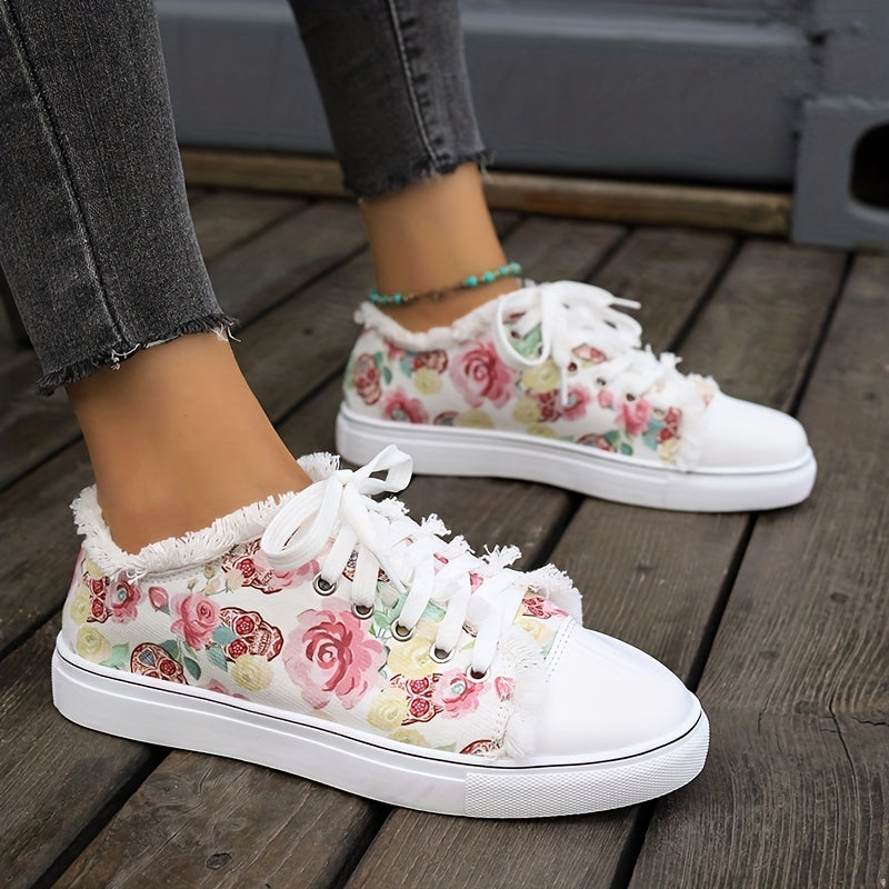 Women's Skull Pattern Canvas Shoes Lace Up Halloween Shoes